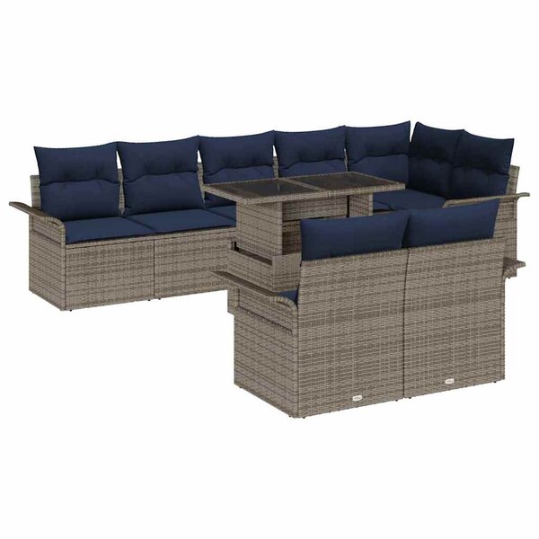 vidaXL Ensemble de canapé de jardin avec coussin 9 Pièces Gris Poly rotin