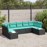 vidaXL Ensemble de canapé de jardin 7 Pièces Noir et turquoise Poly rotin