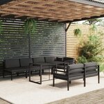 vidaXL Salon de jardin 8 Pièces avec coussins Aluminium Anthracite