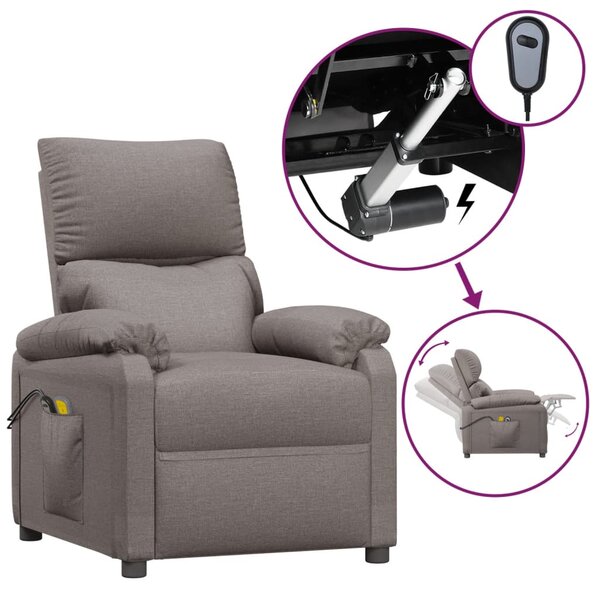 vidaXL Fauteuil électrique de massage Taupe Tissu