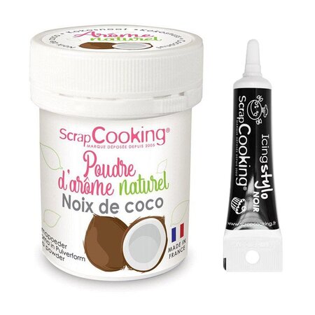 Arôme alimentaire naturel en poudre noix de coco + Stylo glaçage noir