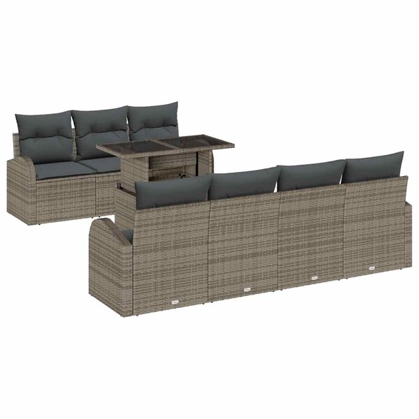 vidaXL Ensemble de canapé de jardin 8 Pièces Gris Poly Rattan