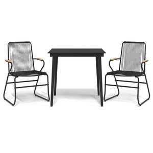 vidaXL Ensemble à manger de jardin 3 Pièces noir rotin PVC