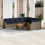vidaXL Salon de jardin 10 Pièces avec coussins gris résine tressée