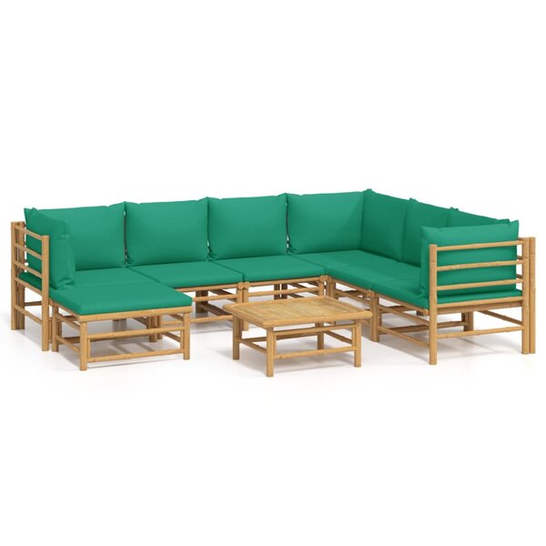 vidaXL Salon de jardin 8 Pièces avec coussins vert bambou