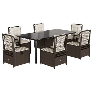 vidaXL Ensemble à manger de jardin et coussins 7 Pièces marron rotin