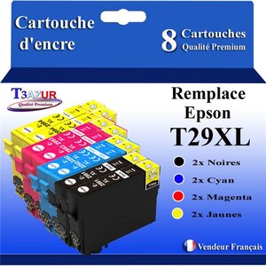 T3AZUR - 8x Cartouches compatibles avec Epson Expression Home XP-235  XP-245  XP-247  XP-255  XP-257  XP-332  XP-335  XP-342  XP-345  XP-352  XP-355  XP-432  XP-435  XP-442  XP-445  XP-452  XP-455  T29XL