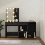 vidaXL Coiffeuse à LED avec armoire noir bois d'ingénierie