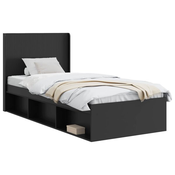 vidaXL Cadre de lit avec rangement et tête de lit Noir 75 x 190 cm
