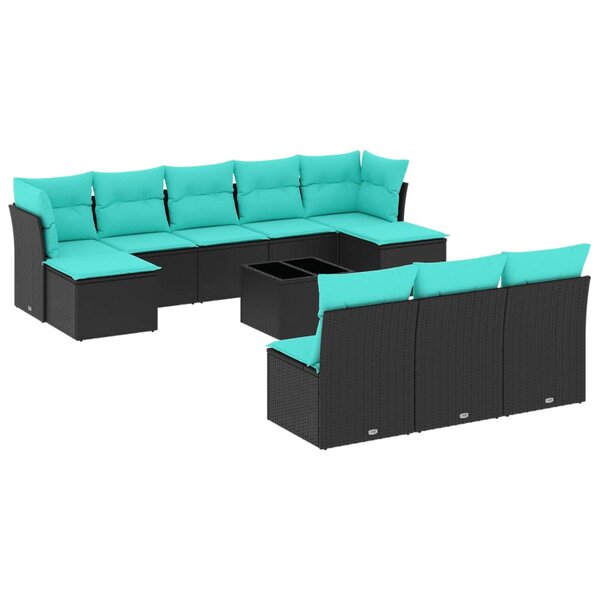 vidaXL Salon de jardin 11 Pièces avec coussins noir résine tressée