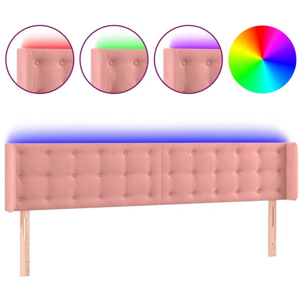 vidaXL Tête de lit à LED Rose 163x16x78/88 cm Velours