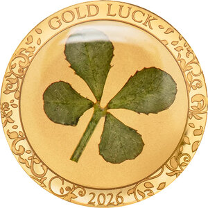 Monnaie GOLD LUCK Four Leaf Clover 1 g Or 10$ Cook Islands 2026 (PRÉCOMMANDE)
