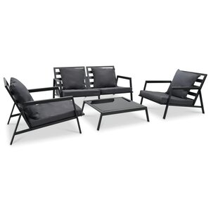 vidaXL Salon de jardin 4 Pièces avec coussins Aluminium Gris foncé