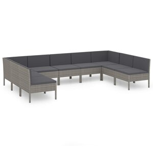 vidaXL Salon de jardin 9 Pièces avec coussins Résine tressée Gris