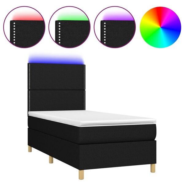 vidaXL Sommier à lattes de lit avec matelas et LED Noir 90x190cm Tissu