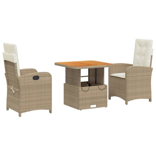 vidaXL Ensemble à manger de jardin et coussins 3 Pièces Beige poly rotin