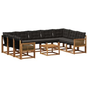 vidaXL Ensemble de canapés d'extérieur 10 Pièces Naturel et noir