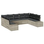 vidaXL Ensemble de Canapé de Jardin de 9 Pièces avec Coussins en Rattan Poly Gris Clair