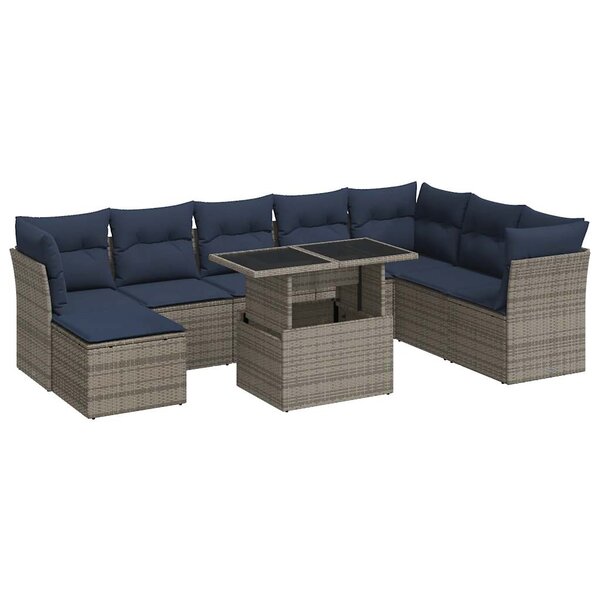 vidaXL Salon de jardin avec coussins 9 Pièces gris résine tressée acacia