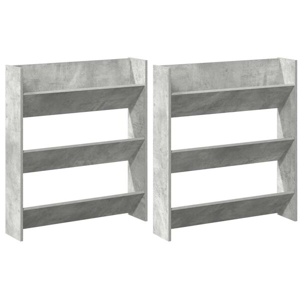 vidaXL Armoires à chaussures murales 2 Pièces Gris béton 80x18x90 cm