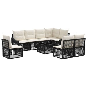 vidaXL Ensemble de canapé de jardin 9 pc Noir polyrotin