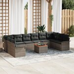 vidaXL Ensemble de canapé de jardin de 11 pièces avec coussins gris en poly rattan acacia
