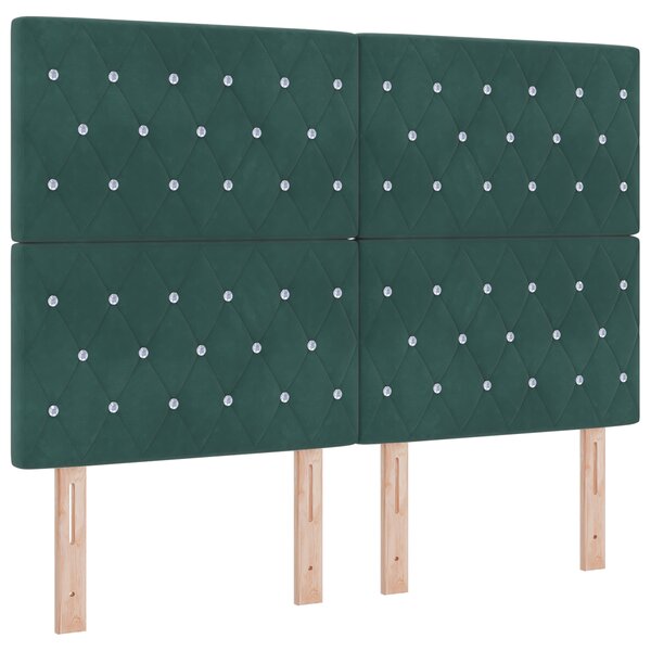 Lit avec sommier à ressorts et matelas vidaXL & LED Vert foncé 140x200 cm Velours