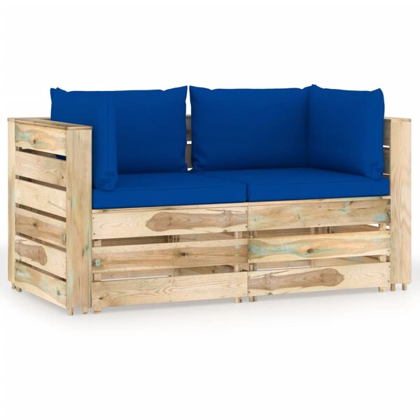 vidaXL Canapé de jardin 2 places avec coussins Bois imprégné de vert