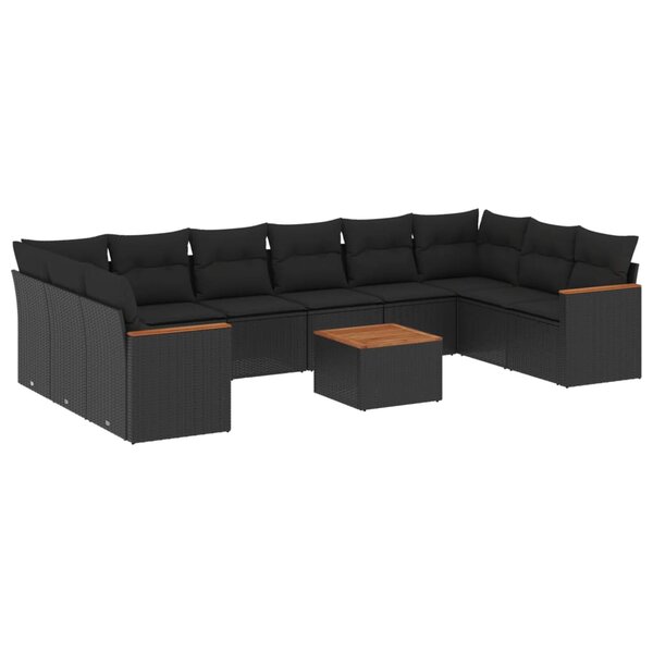 vidaXL Salon de jardin 11 Pièces avec coussins noir résine tressée