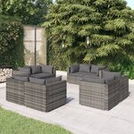 vidaXL Salon de jardin 8 Pièces avec coussins Résine tressée Gris