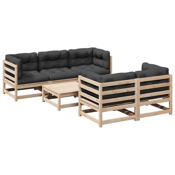 vidaXL Salon de jardin 6 Pièces avec coussins bois de pin massif