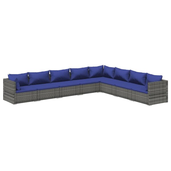 vidaXL Salon de jardin 8 Pièces avec coussins résine tressée gris