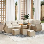 Ensemble de Canapés de Jardin 9 Pièces avec Coussins Crème Poly Rattan Acacia