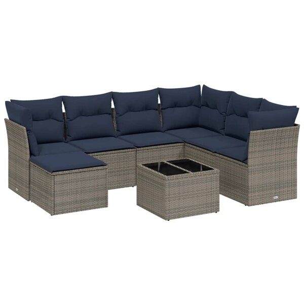 vidaXL Salon de jardin 8 Pièces avec coussins gris résine tressée