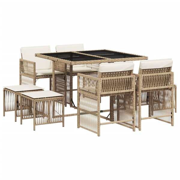 vidaXL Ensemble à manger de jardin et coussins 9 Pièces beige Poly rotin