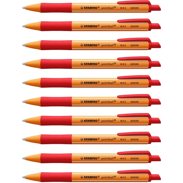 Stylo Bille Rétractable POINTBALL Tracé 0 5 mm Rouge x 10 STABILO