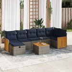 vidaXL Salon de jardin 8 Pièces avec coussins gris résine tressée