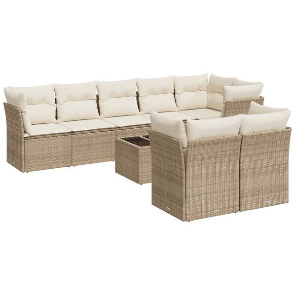 vidaXL Salon de jardin avec coussins 9 Pièces beige résine tressée