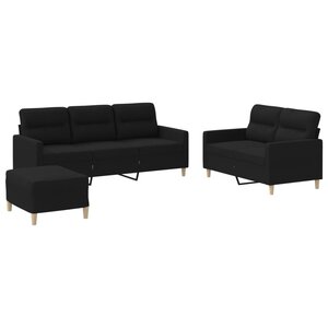 vidaXL Ensemble de canapés 3 Pièces avec coussins Noir Tissu