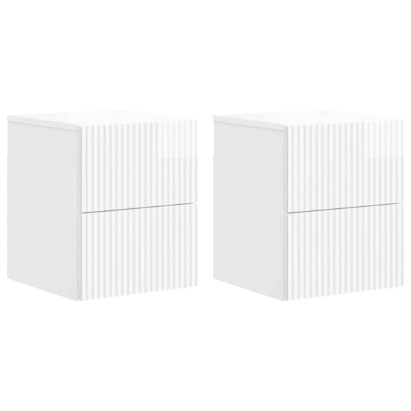 vidaXL Cabinet de chevet mural 2 pièces Blanc brillant