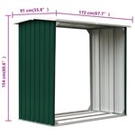vidaXL Abri de stockage de bois Acier galvanisé 172x91x154 cm Vert