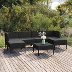 vidaXL Salon de jardin 7 Pièces avec coussins Résine tressée Noir