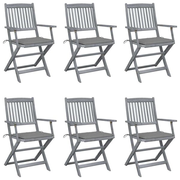 vidaXL Chaises pliables d'extérieur lot de 6 et coussins Bois d'acacia
