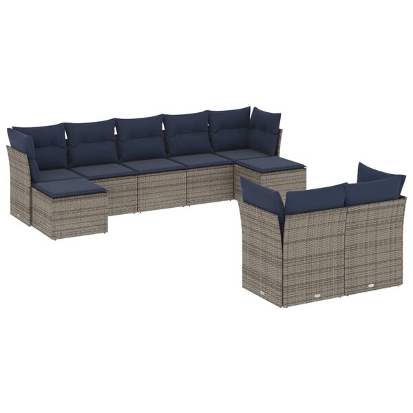 vidaXL Salon de jardin 9 Pièces avec coussins gris résine tressée