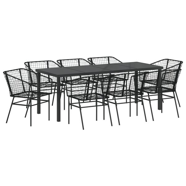 vidaXL Ensemble de salle à manger de jardin de 9 pièces en polyrotin noir
