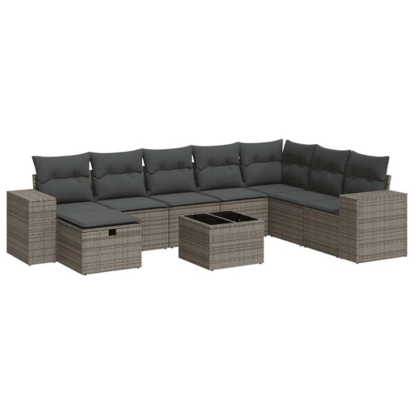 vidaXL Salon de jardin 9 Pièces avec coussins gris résine tressée