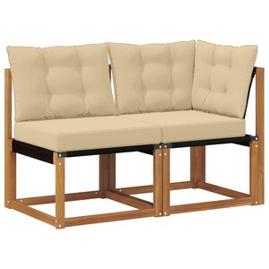 vidaXL Canapé d’extérieur milieu et coin avec coussin 2 Pièce Naturel