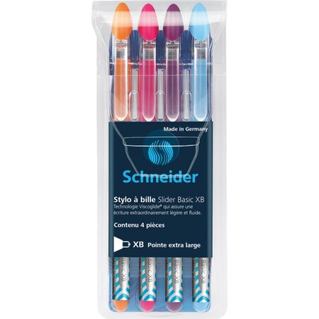 Pochette de 4 stylos à bille Slider Basic Pte Extra Large Colours  Multicolore SCHNEIDER - La Poste