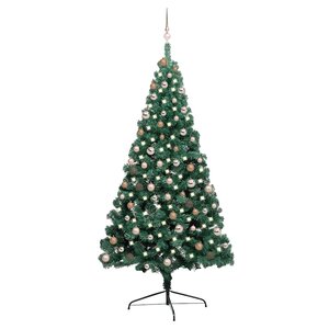 vidaXL Demi-arbre de Noël artificiel pré-éclairé et boules vert 210 cm