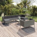vidaXL Salon de jardin 10 Pièces avec coussins Résine tressée Gris